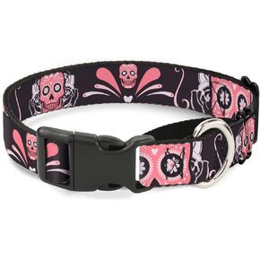Buckle-Down Sugar Skulls Gray/Pink Martingale Dog Collar, 1" Wide-Fits 11-17" Neck-Medium