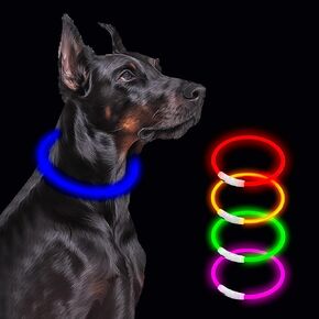 Led Light Up Dog Collar Rechargeable Waterproof, Glow in Dark Dog Collar, TPU Cuttable Lighted Dog Collars for Night Walking Charging USB, Safety for Small Medium Large Dogs Green