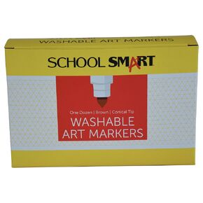 School Smart Washable Art Markers, Conical Tip, Brown, Pack of 12