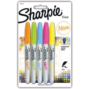 Sharpie Fine Neon Permanent Marker - Assorted Colors, Pack of 5