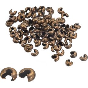 uxcell 200Pcs Crimp Beads Covers, 4mm Crimp Bead Knot Covers Round Open Beads End Tips for Jewelry Making DIY, Rose Gold