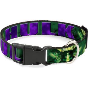 Buckle-Down Dog Collar Plastic Clip Hulk Face Close Up Action Pose Greens Purples 18 to 32 Inches 1.5 Inch Wide, PC-WHU008-WL