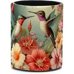 Leather Pen Holder for Desk,Flowers Hummingbirds Vintage Multipurpose Desk Organizers and Accessories Brush Holder Large Capacity Office Supplies Easy Storage Suitable for School,Office, Home
