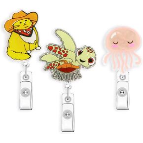3 Pcs Cute Badge Reels Retractable Badge Holders Turtle Badge Reels School Nurse Gifts for Nurse Student, Medical Assistant Accessories ID Badge Clip for Doctors Teachers Office Worker