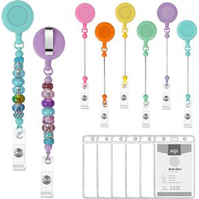 12PCS in 6 Set Beadable DIY Badge Reels Clips Retractable ID Badge Holder Clip with Bar Badge Reel Making Kit with Belt Clip Beadable Items for DIY Beads for Teacher Office