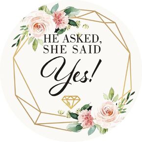 50 Count of 2" Round He Asked She Said Yes Stickers for Wedding Party Decorations