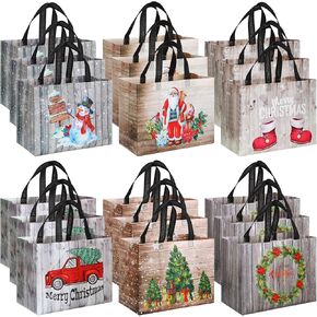 Sanwuta 48 Pcs Christmas Bags for Gifts Large Christmas Tote Bags Treat Bags Reusable Christmas Non Woven Bags Gift Bags with Handles for Xmas Wrapping Shopping Party 12.8 x 9.8 x 6.7 In