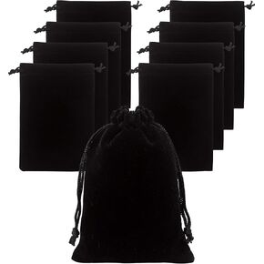 Jexila 24 Pieces Velvet Bags Drawstring Jewelry Pouch Small Cloth Gift Bag for Bracelet Birthday Party Favor,Dice,Ornament 4''X6'' (Black)