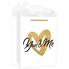 D4DREAM Valentines Gift Bag - 13'' Large Anniversary Paper Gift Bag with Handle for Him Her You and Me Valentines Day Gifts Bag with Tissue Paper for Husband Wife Boyfriend Girlfriend Couple Birthday Party Supplies