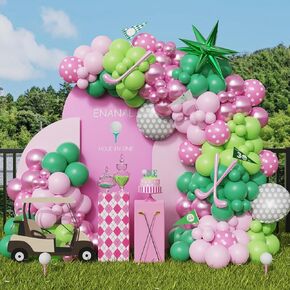 Hole in One Balloon Garland Arch Kit, 153pcs Pink Green Balloons with Star Golf Clubs and Golf Foil Balloons for First Birthday Decoration Golf Party Girls Birthday Baby Shower Supplies
