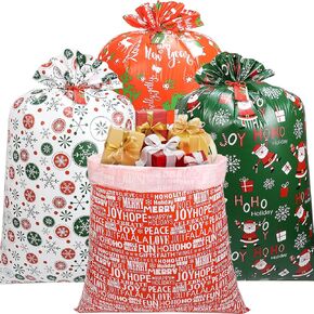 Shintop Extra Large Christmas Gift Bags,4pcs 56x36inch Jumbo Plastic Xmas Gift Bags with Ropes and Tags, Big Wrapping Pouches Giant Gift Sacks for Huge Gifts Oddly Shaped Presents