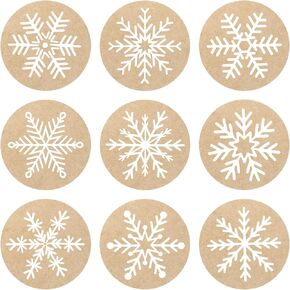 Christmas Stickers for Envelopes, 108Pcs Snowflake Stickers Christmas Envelope Seals, Self-Adhesive Christmas Holiday Stickers for Envelope Bags Wrapping Gift Cards Decorations, Natural Kraft Paper