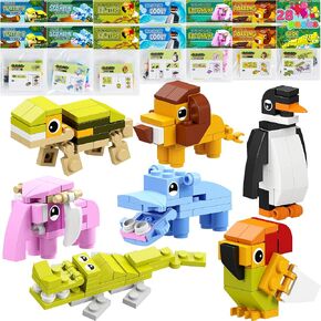 JOYIN 28 Packs Valentines Day Gift Cards with Animal Building Blocks for Valentine's Classroom Exchange Toy,Valentine Party Favor,Kids Classroom School Prize