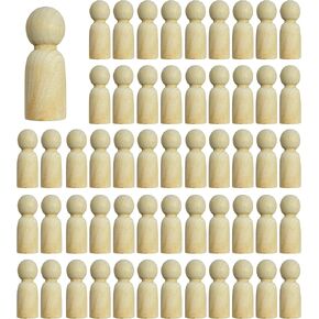 55 Pieces Wood Peg Dolls Unfinished Wooden People Craft Blank Family Figures 7/8 x 2-3/8 inch