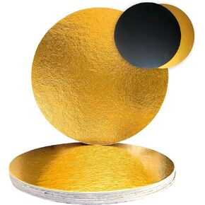 7 inch Round, 2-sides Gold/Black Rectangle Solid Food-Graded Sturdy Cake Boards, 2mm Thick (25-Pack)
