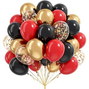 Red Black and Gold Balloons, 60pcs 12inch Red Black Gold Confetti Balloons for New Year Birthday Casino Party Decorations