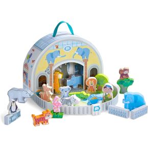 HABA Play World at The Zoo - Themed Playset with 22 Wooden Figures (Made in Germany)