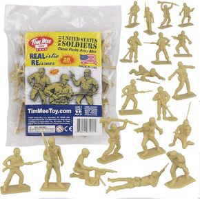 Tim Mee Toy Plastic Army Men - 28pc OD Green WW2 Soldier Figures - Made in USA