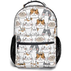 Colorful Cute Cat Backpack for Elementary Girls Boys Kids School Backpack, 17.32x5.9x12.59 inches
