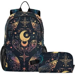 ALAZA Moon Stars Alchemy Witch Backpack and Lunch Bag Set Back Pack Bookbag Cooler Case Kits
