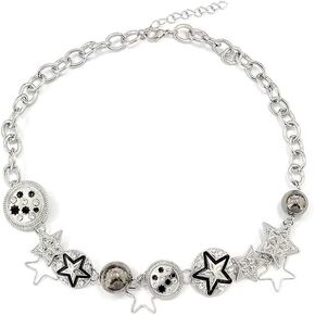 Gothic Star Skull Skeleton Choker Necklace Beaded Y2k Star Necklace Punk Goth Rhinestones Skull Pendant Fairy Grunge Chain Indie Hiphop Choker For Women Girls