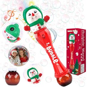 Christmas Bubble Wand for Kids, Automatic Bubble Machine with Light up LED and Musi, Bubble Blower Wand Toy with Bubble Solution, Xmas Party Bubble Toys Gift for Toddlers Cute Snowman Bubble Makers