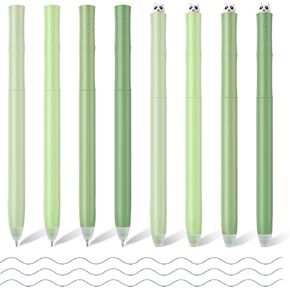 8Pcs Rotating Erasable Gel Pens with Eraser, Cute 0.5mm Fine Point Black and Blue Ink Pen with Erasers, Aesthetic Smooth Writing Office Supplies for Journaling Note Taking (Green)