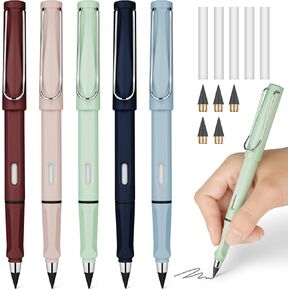 Ainiv Inkless Pencil with Eraser - 5 Sets Infinity Pencil, Reusable with Extra 5 Eraser & 5 Replaceable Nibs for Home, Office & School Writing, Drawing