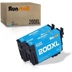 Run Star 2 Pack 200XL سماوي معاد تصنيعه خرطوشة حبر بديلة لإبسون 200XL لطابعة Epson Expression Home XP-200 XP-300 XP-310 XP-400 XP-410 Workforce WF-2520 WF-2530 WF-2540 (2 سماوي)