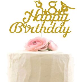 Girls' Gymnastics 8th Happy Birthday Cake Topper, Gymnast Birthday Party Decorations, Birthday Cake Pick for Girls Gold Glitter