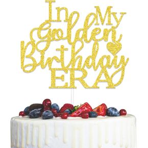 In My Golden Birthday Era Cake Topper, Golden Birthday Party Decorations, Happy Golden Birthday Cake Topper，Funny Happy Birthday Party Decorations Gold Glitter