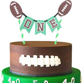 Football One Birthday Cake Topper - Football First Year Down Cake Topper,Boys 1st Birthday Decorations,Sports Themed Cake Smash Party Photo Props,Football One Birthday Party Supplies