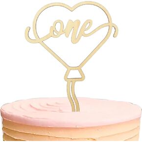Balloon One Wooden Cake Topper，1st Birthday Cake toppers，First Birthday Wood love Cake Topper, Valentine's Day Theme Baby Shower Kids 1st Birthday Party Supplies