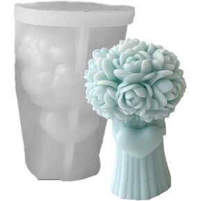 Conshvi 3D Rose Bouquet Candle Molds Silicone, DIY Flower Pillar Candle Molds for Candle Making, Moldes para Velas, Wedding Souvenirs Home Decor Valentine's Day Gifts