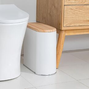 Telescoping Kitchen Trash Can with Lid, 20L/5.3Gal to 45L/12Gal Adjustable Capacity/Height Garbage Can, Plastic Slim and High Trash Bin with Wheels for Bathroom/Bedroom/Living Room/Office, White