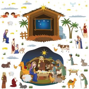 BBTO 65 Pcs Christmas Nativity Bulletin Board Decorations Set Religious Nativity Scene Christian Classroom Cutouts for Xmas Party Wall Decor(Small)