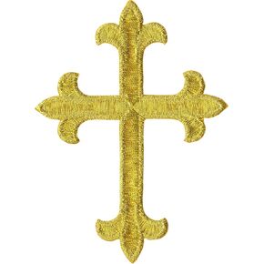 Gold Ornate Cross - Embroidered Iron on Patch