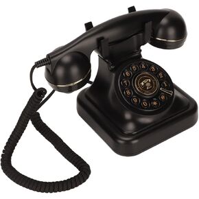 Retro Vintage Landline Telephone, Rotary Dia Antique Corded Old Phone for Home Office Hotel Desktop Decor with Disc, Large HD Microphone, Easy to Use for Seniors