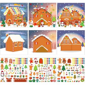 LINAYE 48PCS Make A Gingerbread House Stickers, Christmas Crafts for Kids Toddlers, Gingerbread House Craft Stickers, Christmas Activities Games for Kids Christmas Party Favors, 24 Finished Products