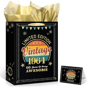 Vintage 50th Birthday Gift Bags for Women Men 1975 Birthday Gift Wrap Bags with 50th Birthday Wrapping Paper and Greeting Card for 50 Years Old Birthday Anniversary Party Supplies