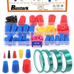 104Pcs Powder Coating Plugs and Tape Assortment Kit 1/16" to 5/8" Silicone Rubber Tapered Plug High Temp Masking Supply for Powder Coating Painting Masking