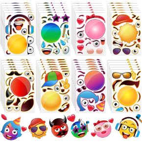 48 Sheets Make A Smile Face Stickers Make A Emotion Face Stickers Make A Happy Face Strikers Birthday Party Favors for Kids Party Favors, Rewards, Art Craft with 8 Designs