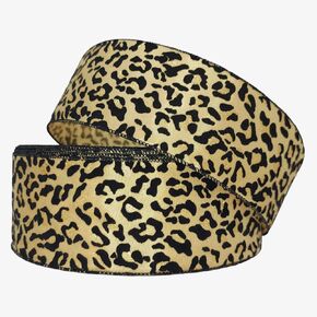 2.5" x 50 Yards Wired Leopard Print Satin Ribbon - Light Gold with Metallic Glitter and Velvet Spots for Animal Cheetah Themed Christmas Holiday Trees, Wreaths, Garlands, Gifts, Crafts Mega Large Roll
