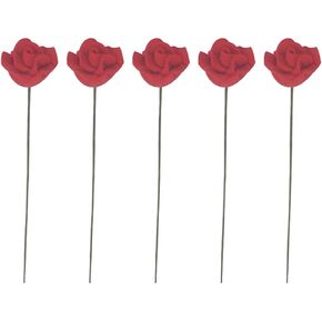 5pcs Miniature Red Roses Artificial Flowers With Long Stem Fake Resin Rose Bulk Dollhouse Bouquets Mini Flowers For Crafts Wendding Bouquets Centerpieces Bridal Shower Party Decorations