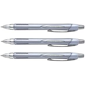 Uni-ball Jetstream Fine Point Retractable Roller Ball Pens, -0.7mm-rubber Body Model-silver-black Ink-value Set of 3(with Our Shop Original Description of Goods)