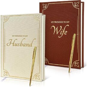 Vow Books for Wedding - Elegant Hardcover Linen with Gold Foil, 80 Lined Pages (8.2x5.7"), 2 Golden Pens, Keepsake Box - Ideal Gifts for Newly Engaged Couples - His and Hers Gifts Essentials