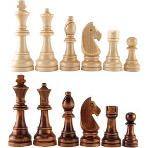 Amerous Chess Pawns Wooden Chessmen with 4.55" King Nature Wood Chess Pieces Hand Carved Figure Figurine, French Staunton Style