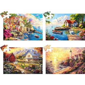 4 Pack 36 Large Piece Puzzle for Seniors Alzheimer’s Puzzles Dementia Alzheimer's Products Activities for Elderly Adults Lake Farm Easy Jigsaw Puzzle Memory Cognitive Games with 4 Storage Bags