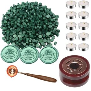 Wax Sealing Beads, Atopbb 300pcs Wine Red Wax Seal Beads, 1pcs Wooden Wax Seal Warmer, 1pcs Melted Spoon and 10pcs Tea Candles for Wax Sealing Stamp Kit (New Burgundy)