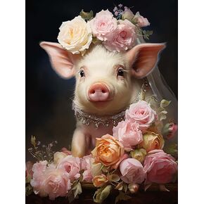Reofrey DIY Diamond Art Painting Kits for Adults Pig, Diamond Art Animal Full Drill Round Rhinestone Diamond Art Painting Accessories, Cross Stitch Embroidery Canvas for Crafts Home Decor 30x40cm X18